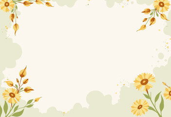 Obraz premium Elegant floral border with delicate yellow flowers and green leaves on a soft pastel background creates a serene and natural decorative frame for various purposes