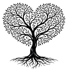 Obraz premium Hand drawn illustration of a tree depicting a heart shape with roots for love and nature themes