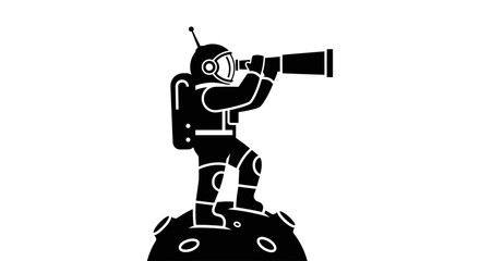 Fototapeta premium An astronaut in a spacesuit looking through a telescope on a distant planet