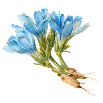 watercolor of Chicory Root, vector, isolated on a white background.