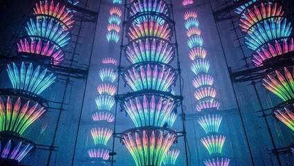 Spectacular LED Light Installation of Neon Flower Patterns in a Multi-Level Artistic Display in a