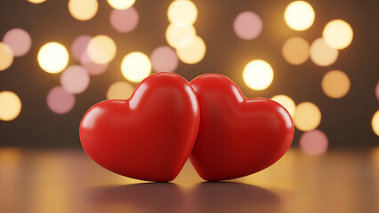Red heart shaped candles on red background romantic Valentine design