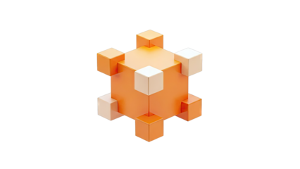 3D geometric construction of cubes with orange and beige colors