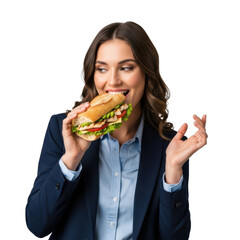 Woman Business Person Eating Sandwich