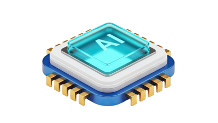 AI Chip with Glowing Cyan AI Symbol