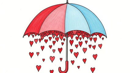 Colorful umbrella with heart rain illustration