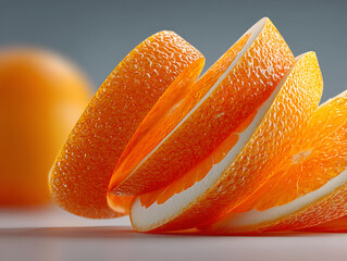 Fresh orange slices arranged artistically on a clean surface, showcasing vibrant colors and textures, ideal for food photography and culinary design inspiration