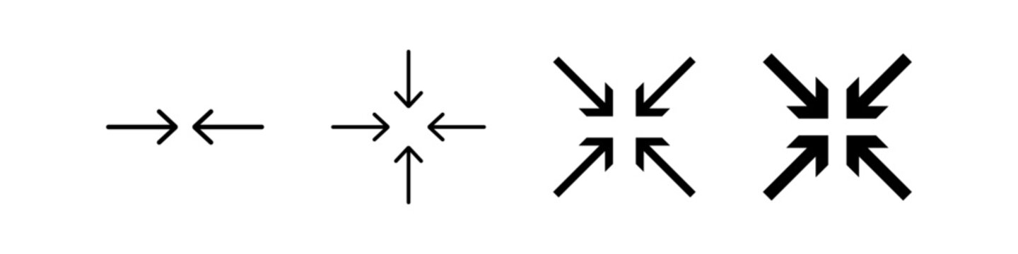 A set of four minimize, compress, and focus arrow icons for user interface and design