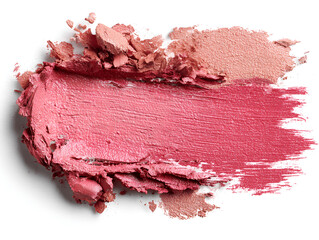 Vibrant pink and nude cosmetic cream swatches are artistically spread on a clean white background, showcasing texture and color variations for beauty product design inspiration