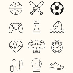 Sports and Fitness Icons Set Keywords: sports, fitness, recreation, game, activity, health