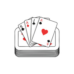 Obraz premium Deck of cards with face-up cards showing various suits and values