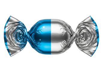 Blue and silver foil wrapped candy sweet isolated on white background for festive celebration birthday and holiday design