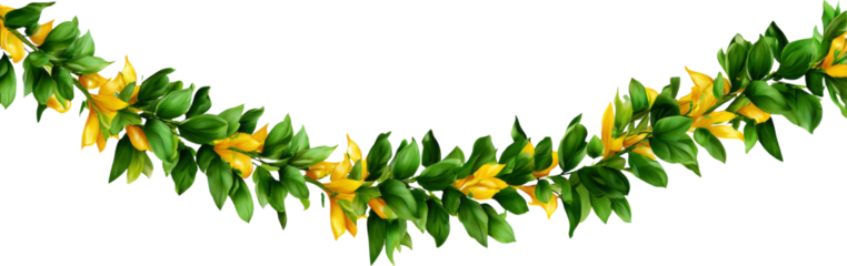Elegant Green and Yellow Floral Garland with Lush Foliage and Bright Blooms