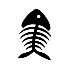 Fish Bone Skeleton Silhouette Icon on White Background.
