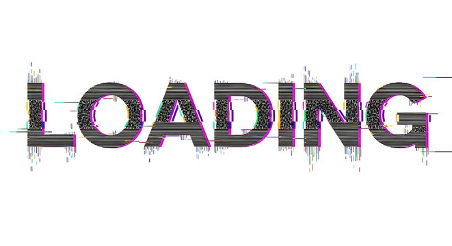 Digital glitch effect text for loading bar progress in retro computer style - Powered by Adobe