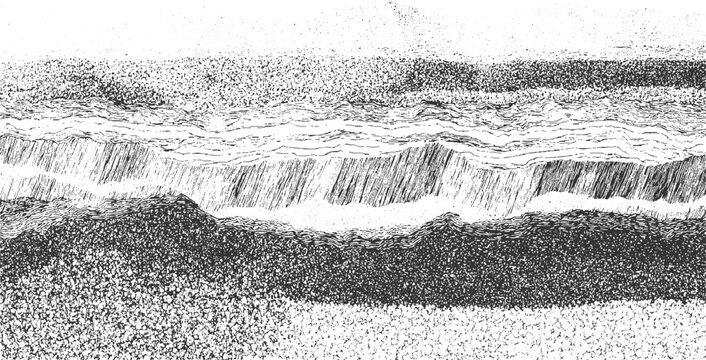 Black and white abstract textured background with wavy lines and stippling