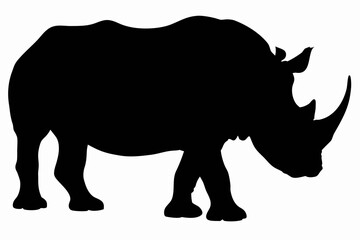 rhino silhouette vector, Black silhouette of a rhinoceros with a single horn Vector © Dream Forge Studio 