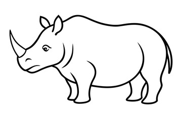 rhino line art vector illustration, simple line drawing of a rhinoceros with a large horn Vector,  rhino outline