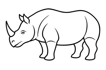 Fototapeta premium rhino line art vector illustration, simple line drawing of a rhinoceros with a large horn Vector, rhino outline