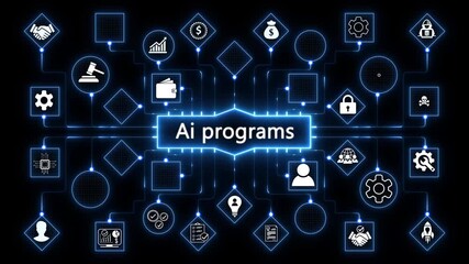 Businessman interacting with ai agents interface on digital screen with connections shown. AI programs, Headlines Fast Scree international communication network concept 4k animated on transparent.. - Powered by Adobe