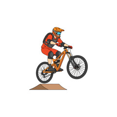 Obraz premium Mountain Biker in Mid Air Jump.