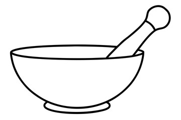 mortar and pestle line art, Simple illustration of a mortar and pestle  Vector,  mortar pestle outline