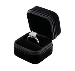 Diamond Ring in Black Jewelry Box isolated on a transparent background