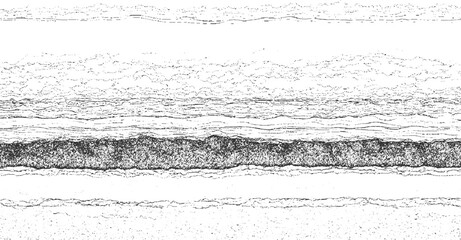 Black and white textured horizontal stripes with grainy middle section abstract background