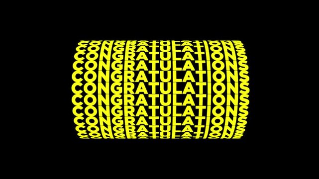 Congratulations white color Rotating Y-Axis 3D text cylinder tube motion animation on black background