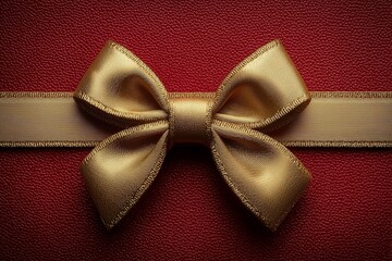 Luxurious Golden Bow on Rich Red Textured Gift Box Emphasizes Elegance and Celebration