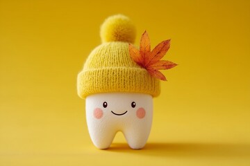 Charming Tooth Dressed in Autumn Hat Cheers Up with a Cute Leaf Accessory
