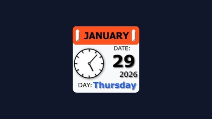 Date and day illustration. 29 January month Thursday visual. 2026 calendar and creating a stunning illustration.