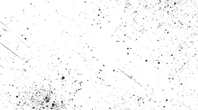 Black ink splatters and scratches on white background abstract
