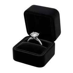 Diamond ring in black velvet box isolated on a transparent background