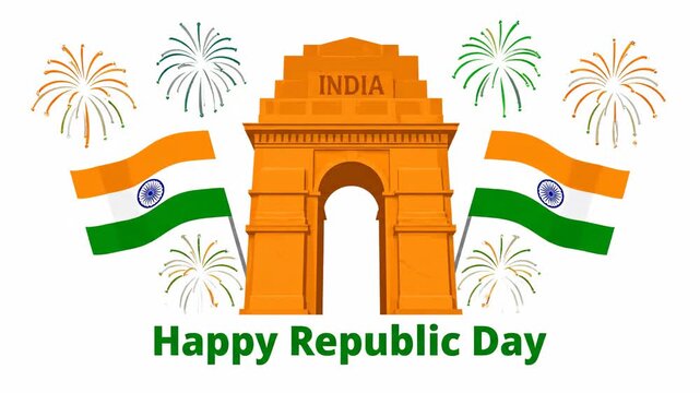 Indian Republic Day Gate Flags Fireworks Celebration Graphics Video