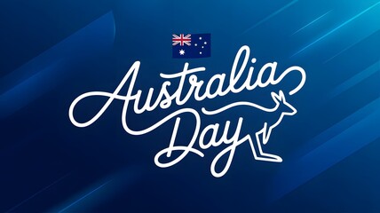 Australia Day Celebration Blue Background with Kangaroo Line Art and Elegant Typography