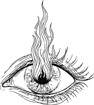 A fiery eye with flames rising from the iris