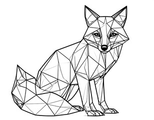 Fototapeta premium Geometric outline of a fox in a seated position, black lines on white