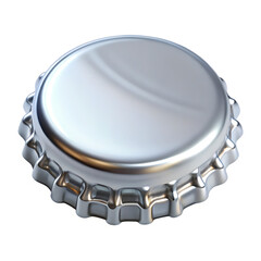 Shiny silver metal bottle cap with serrated edges  isolated on white background, PNG. AI Generated