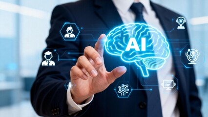 AI technology interface with businessman