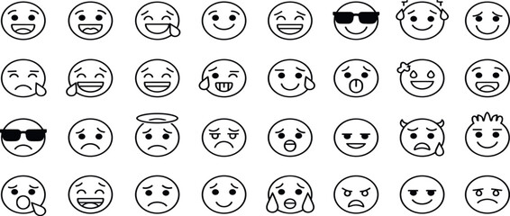 A collection of diverse emoticon faces illustrating various emotions and expressions in a grid layout