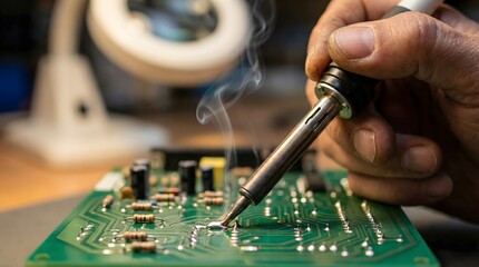 Hand Soldering Electronic Components on a Circuit Board