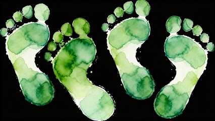 Green footprints on black background