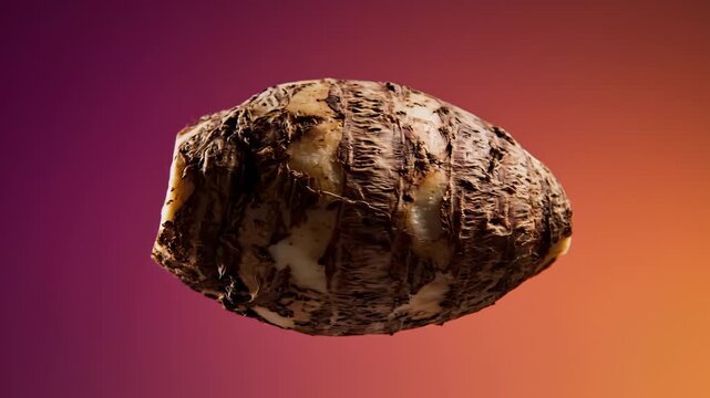 Close Up of Taro Root Rotating on Gradient Background