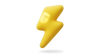 Bright Yellow Lightning Bolt Illustration on Clean White Backdrop Depicting Energy