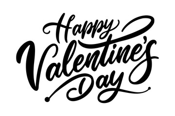 Romantic Happy Valentine&rsquo;s Day Calligraphy on White.