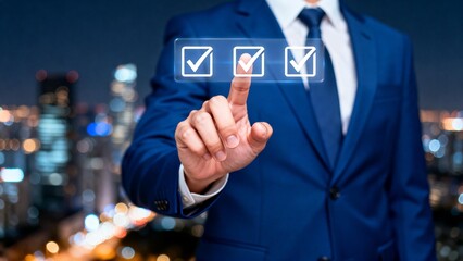 Businessman pressing digital checklist