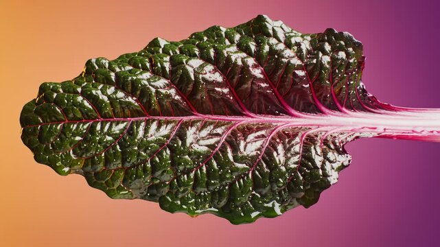 Close Up of Swiss Chard Leaf on Gradient Background