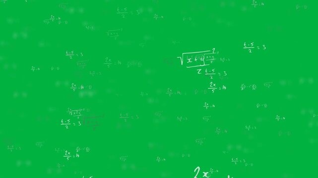 Animation of mathematical formulae moving and white spots flickering on black background