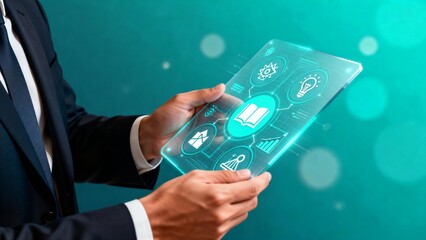 Businessman holding digital tablet with icons